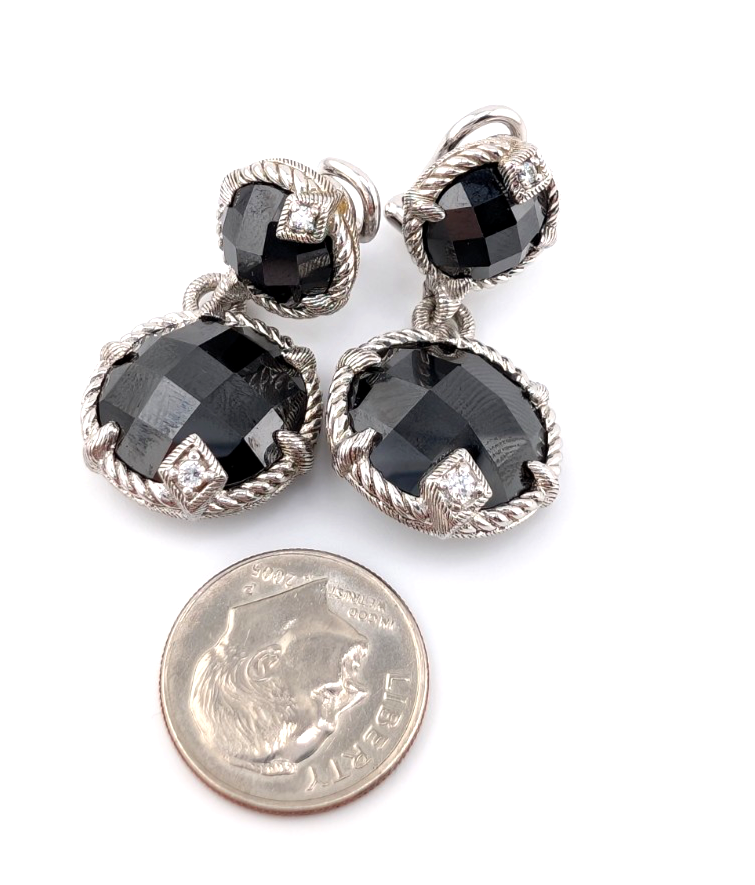 Judith Ripka Sterling Silver 925 Onyx Drop Clip on Earrings OAK518 - Image 18