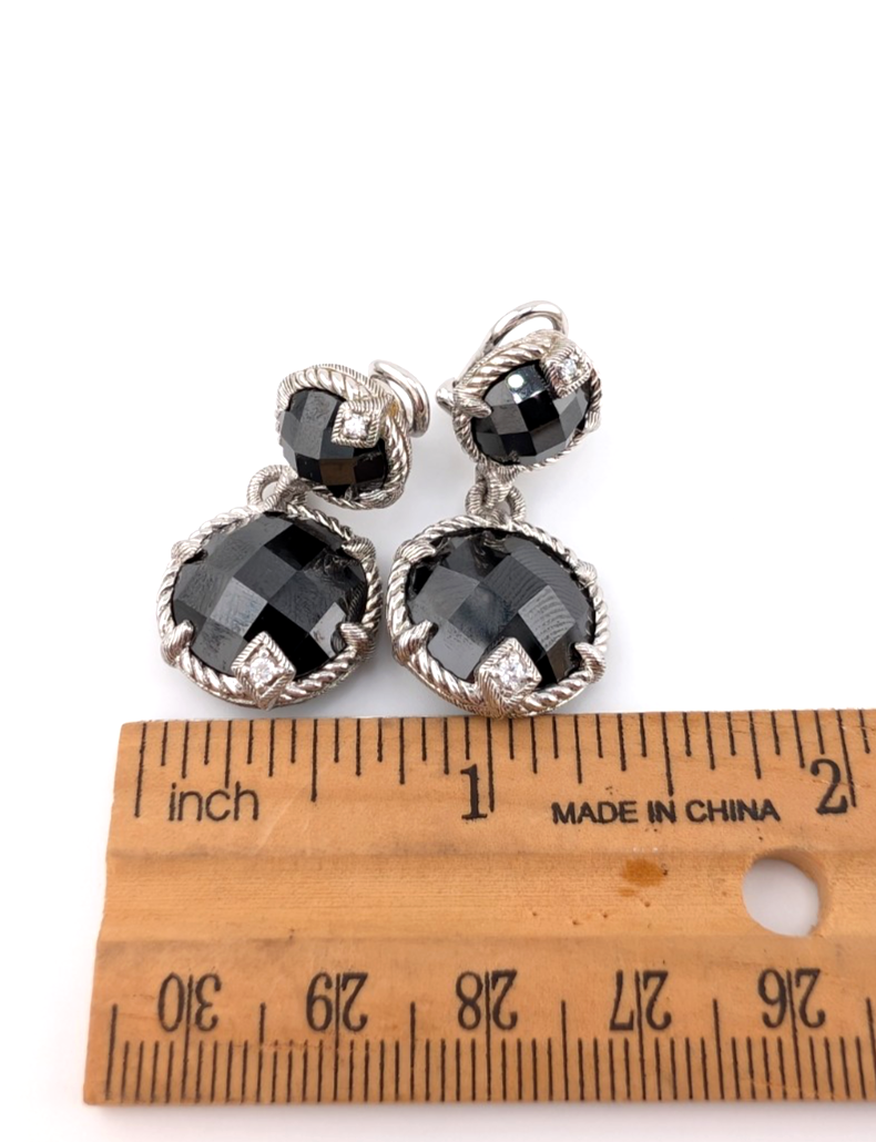 Judith Ripka Sterling Silver 925 Onyx Drop Clip on Earrings OAK518 - Image 19