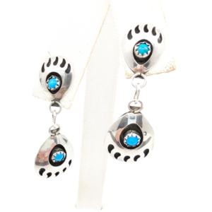 Sterling Silver 925 1.5" Earrings Bear Paw Turquoise Dangle Studs 12670