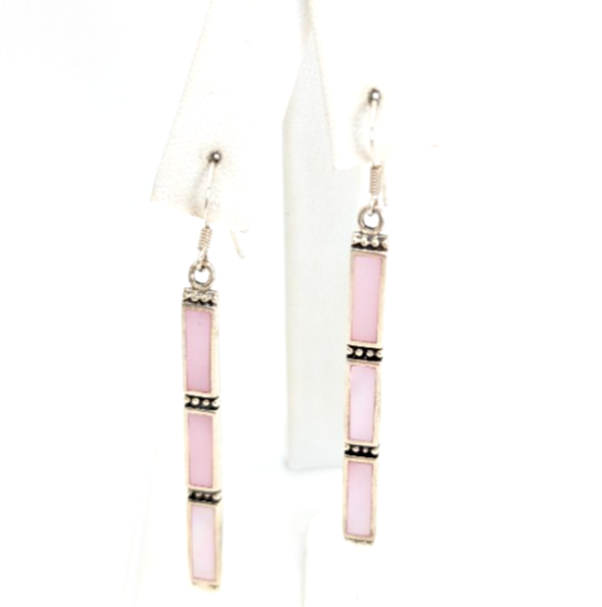 S. So Sterling Silver 925 Pink Mother of Pearl Bar Dangle Earrings 10990