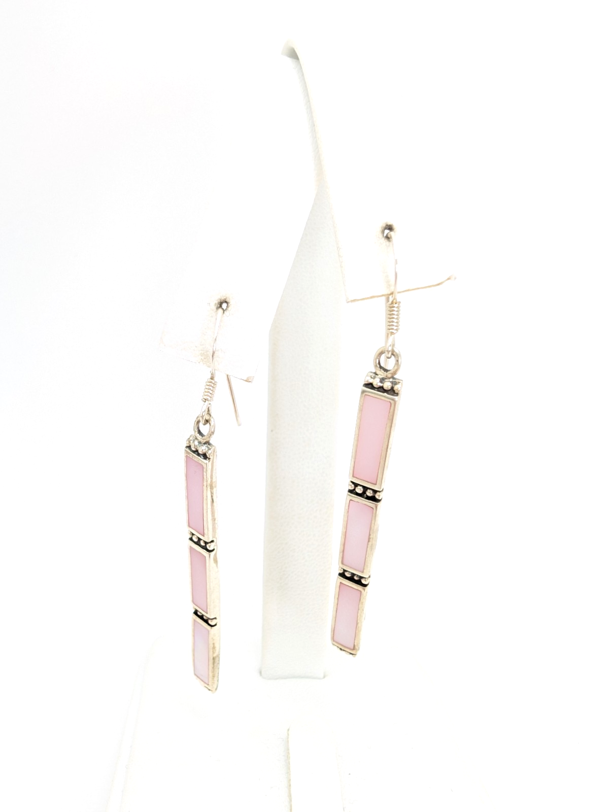 S. So Sterling Silver 925 Pink Mother of Pearl Bar Dangle Earrings 10990 - Image 5