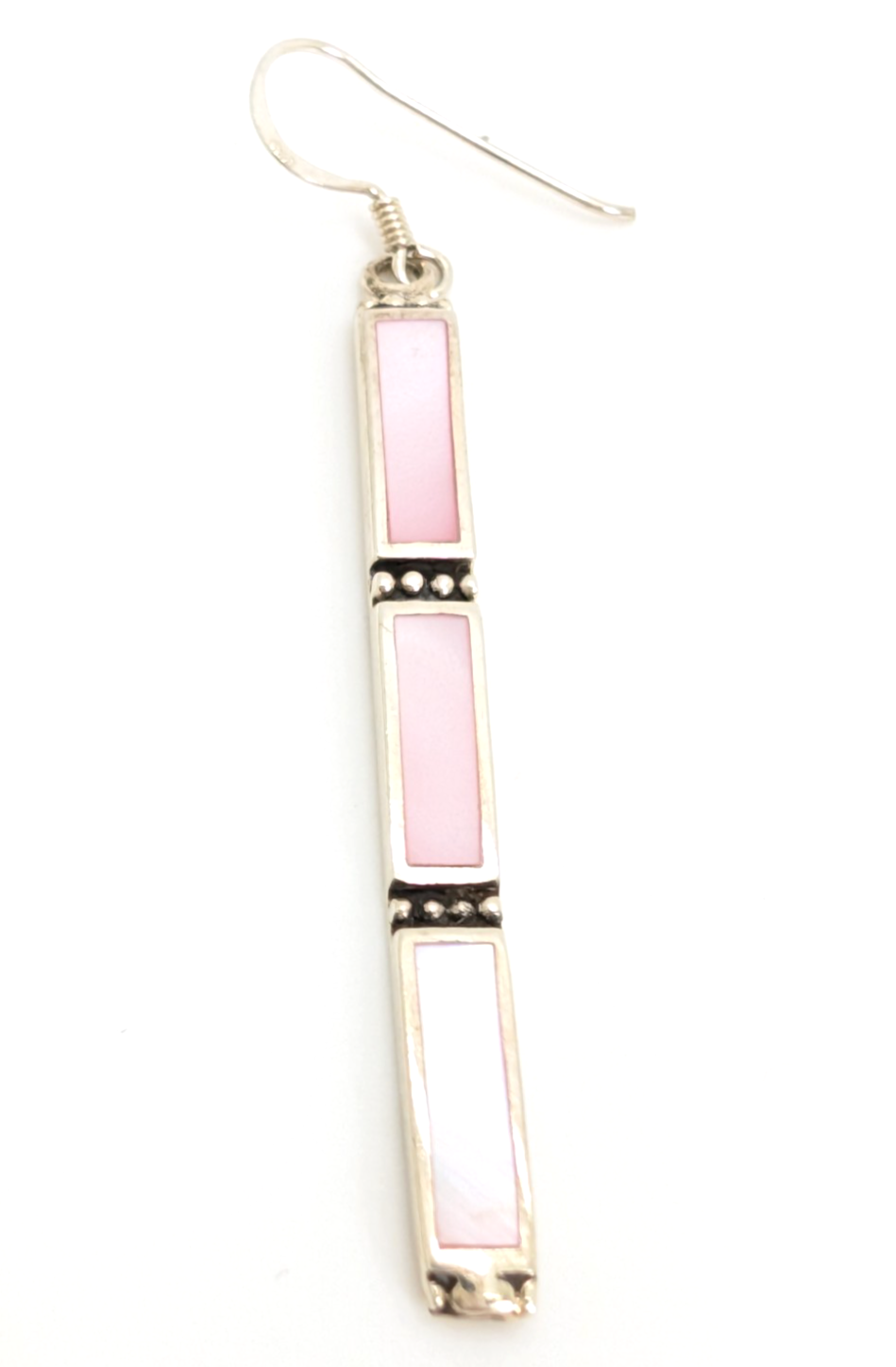 S. So Sterling Silver 925 Pink Mother of Pearl Bar Dangle Earrings 10990 - Image 6