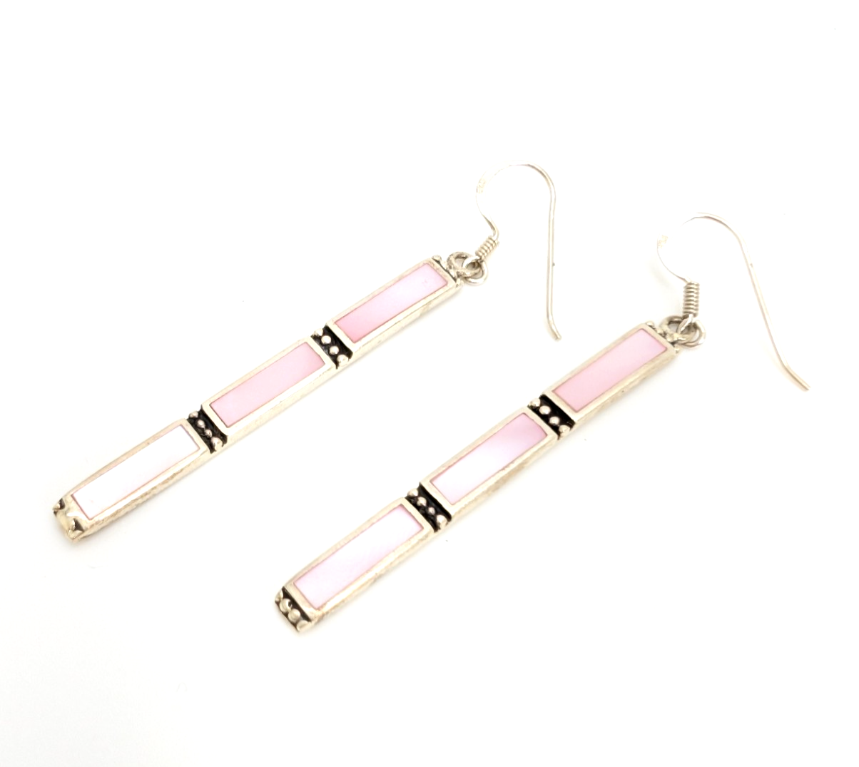 S. So Sterling Silver 925 Pink Mother of Pearl Bar Dangle Earrings 10990 - Image 10