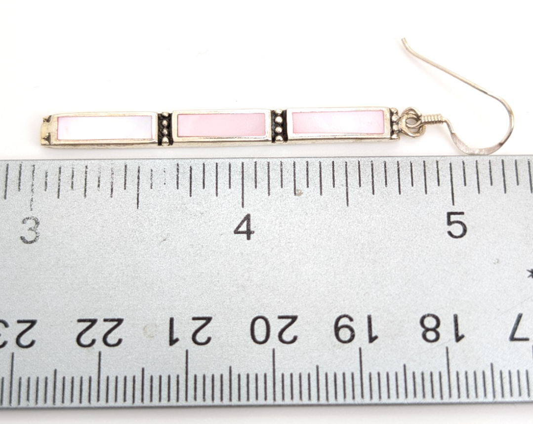 S. So Sterling Silver 925 Pink Mother of Pearl Bar Dangle Earrings 10990 - Image 13