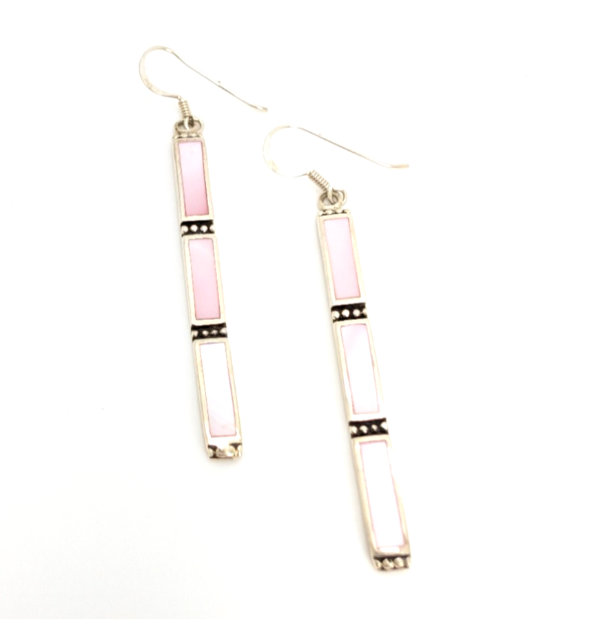 S. So Sterling Silver 925 Pink Mother of Pearl Bar Dangle Earrings 10990 - Image 14