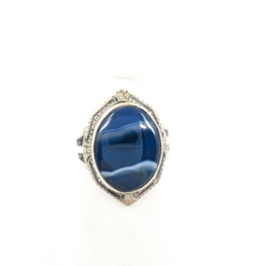 Sterling Silver 925 4.5 Ring Banded Blue Agate framed R679- FOX1615