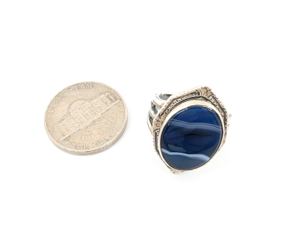 Sterling Silver 925 4.5 Ring Banded Blue Agate framed R679- FOX1615 - Image 10