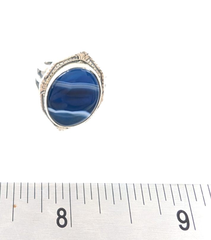 Sterling Silver 925 4.5 Ring Banded Blue Agate framed R679- FOX1615 - Image 11