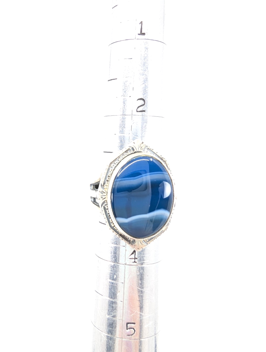 Sterling Silver 925 4.5 Ring Banded Blue Agate framed R679- FOX1615 - Image 12