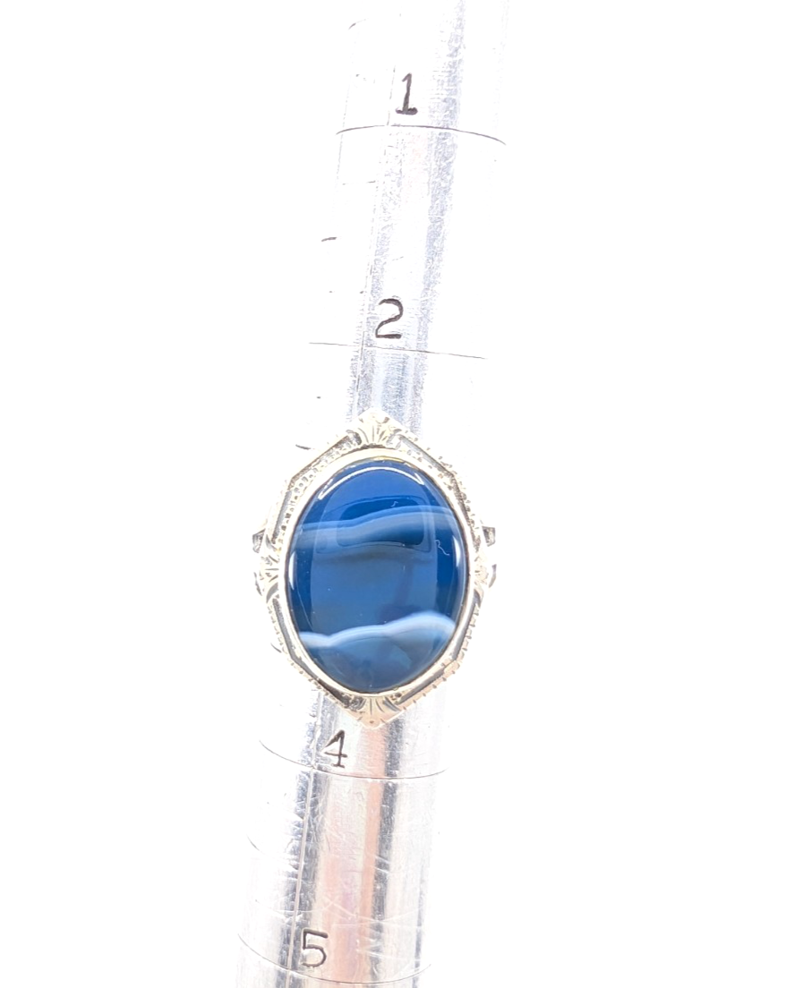 Sterling Silver 925 4.5 Ring Banded Blue Agate framed R679- FOX1615 - Image 13