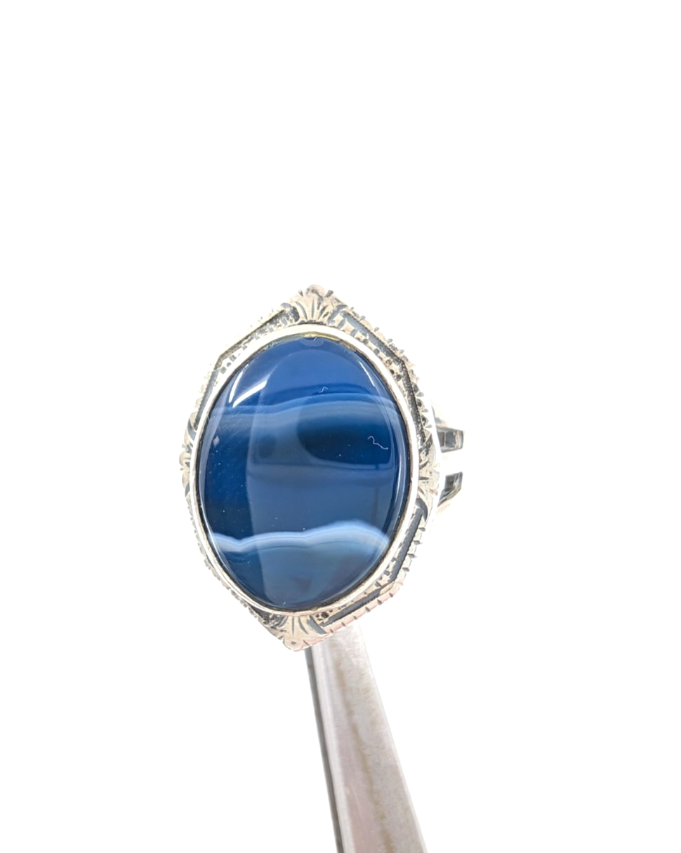 Sterling Silver 925 4.5 Ring Banded Blue Agate framed R679- FOX1615 - Image 15