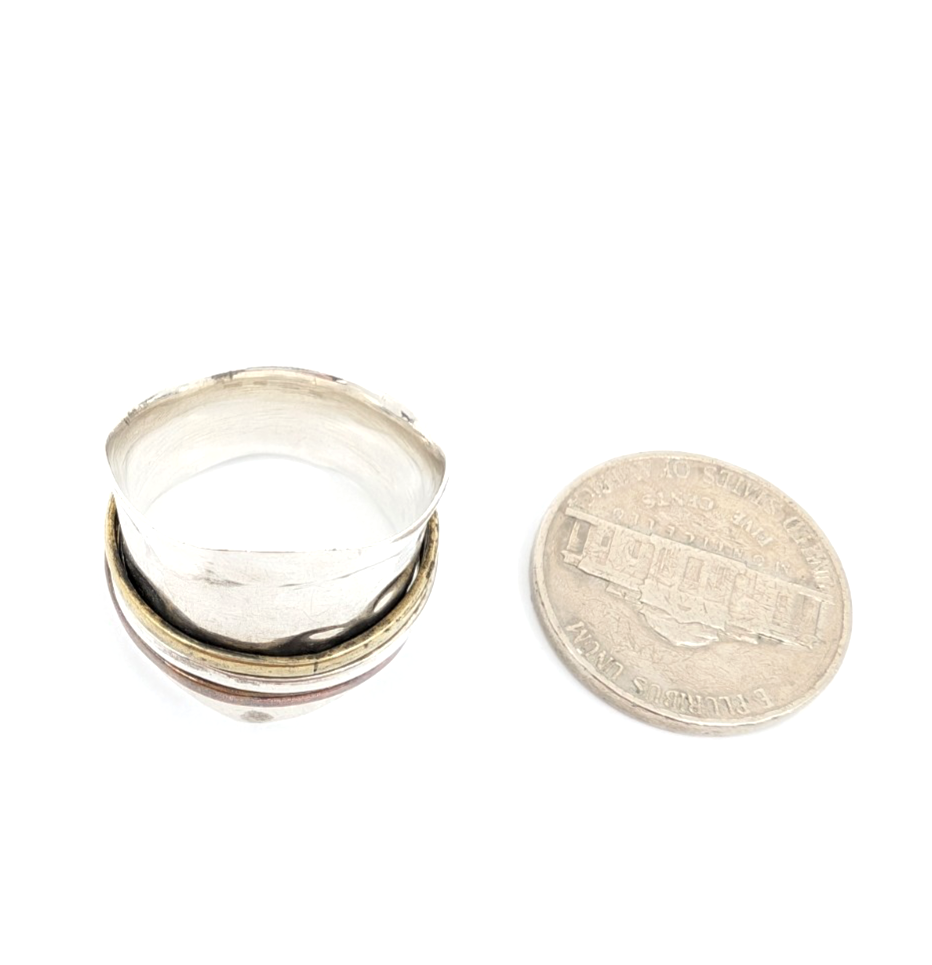 Sterling Silver 925 8 Ring Wide Hammered Tricolor Spinner - FOX1634 - Image 4