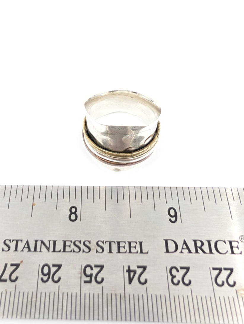 Sterling Silver 925 8 Ring Wide Hammered Tricolor Spinner - FOX1634 - Image 5