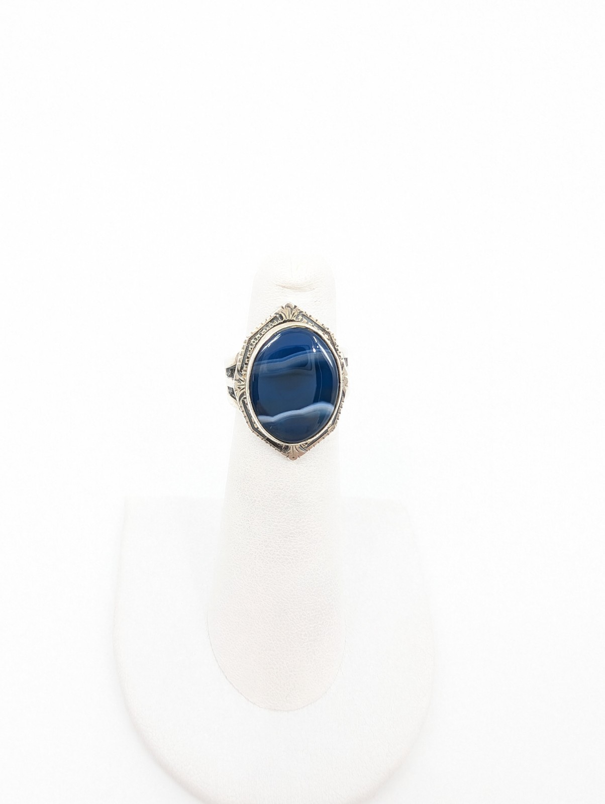 Sterling Silver 925 4.5 Ring Banded Blue Agate framed R679- FOX1615 - Image 7