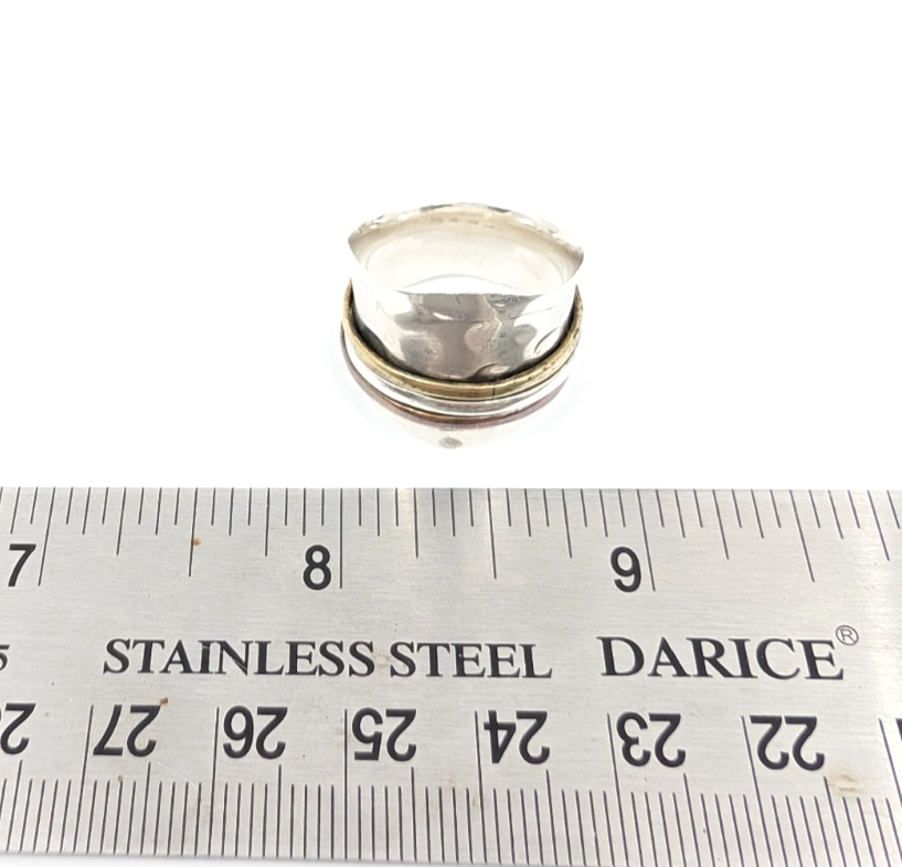 Sterling Silver 925 8 Ring Wide Hammered Tricolor Spinner - FOX1634 - Image 6
