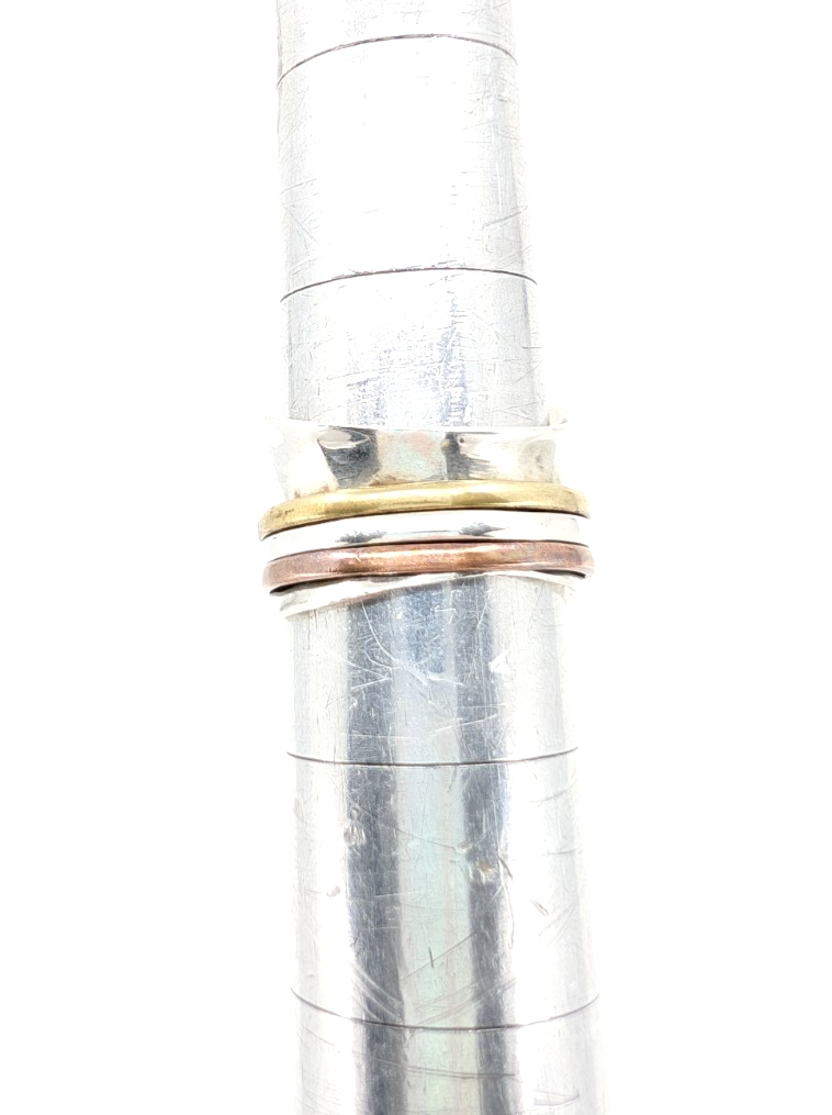 Sterling Silver 925 8 Ring Wide Hammered Tricolor Spinner - FOX1634 - Image 8