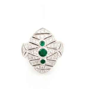 18K Gold 6 Ring Vintage Style Emerald Dia Marquise FOX1659