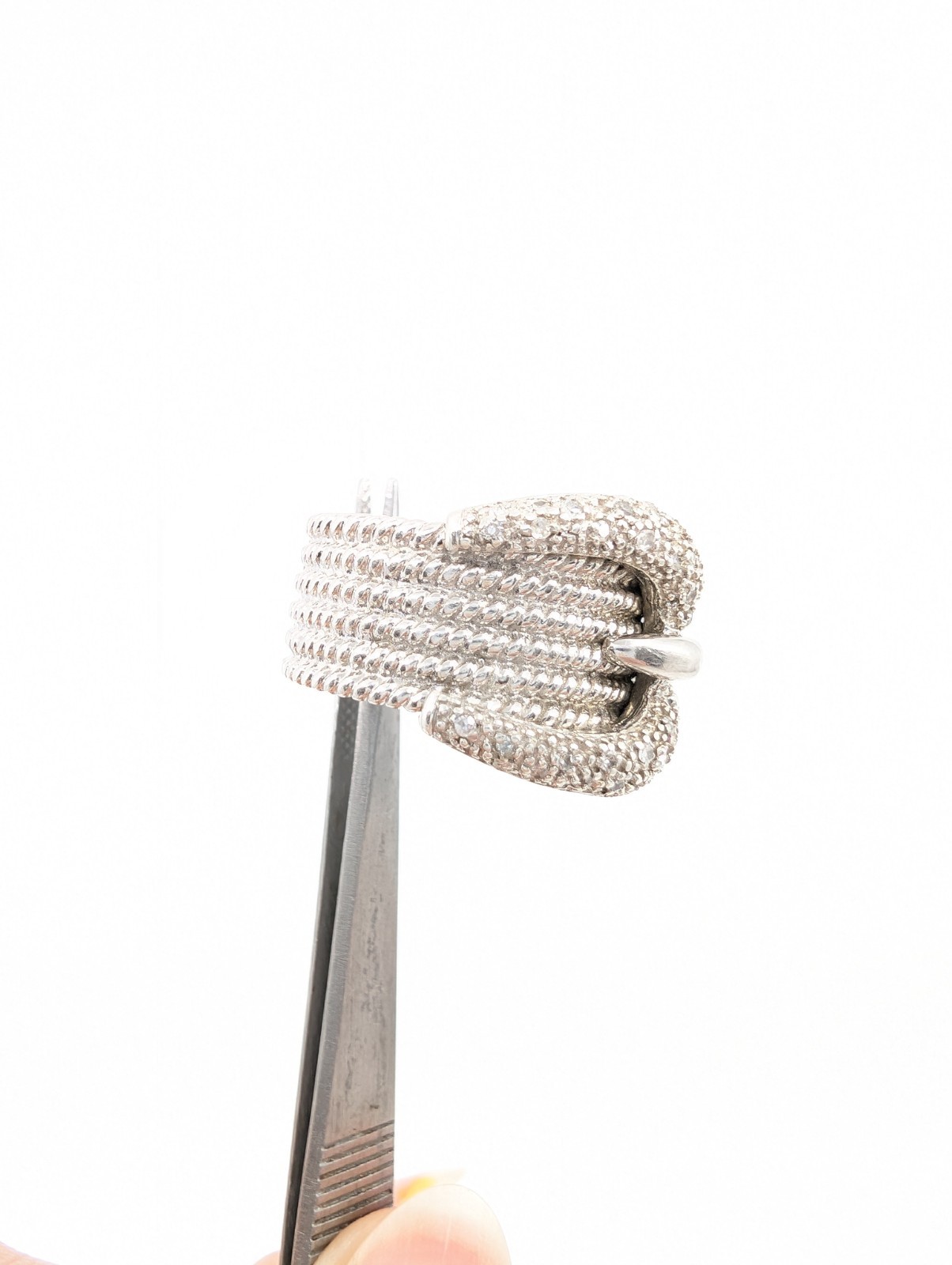 Sterling Silver 925 7 Ring Ribbed Buckle Wide Band 14021 - Image 5