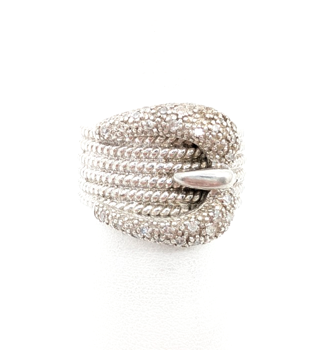 Sterling Silver 925 7 Ring Ribbed Buckle Wide Band 14021