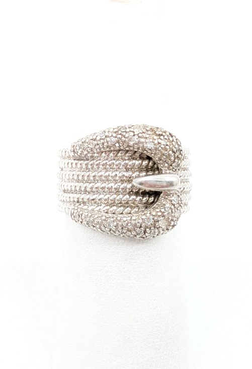 Sterling Silver 925 7 Ring Ribbed Buckle Wide Band 14021 - Image 9