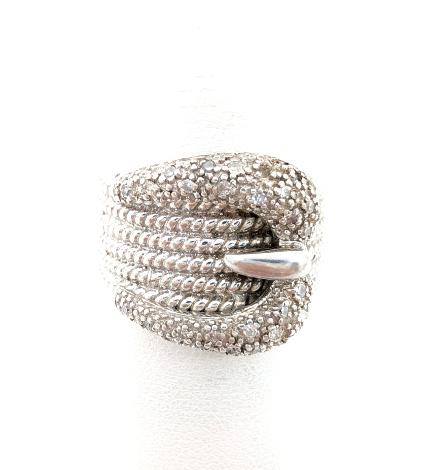 Sterling Silver 925 7 Ring Ribbed Buckle Wide Band 14021 - Image 10