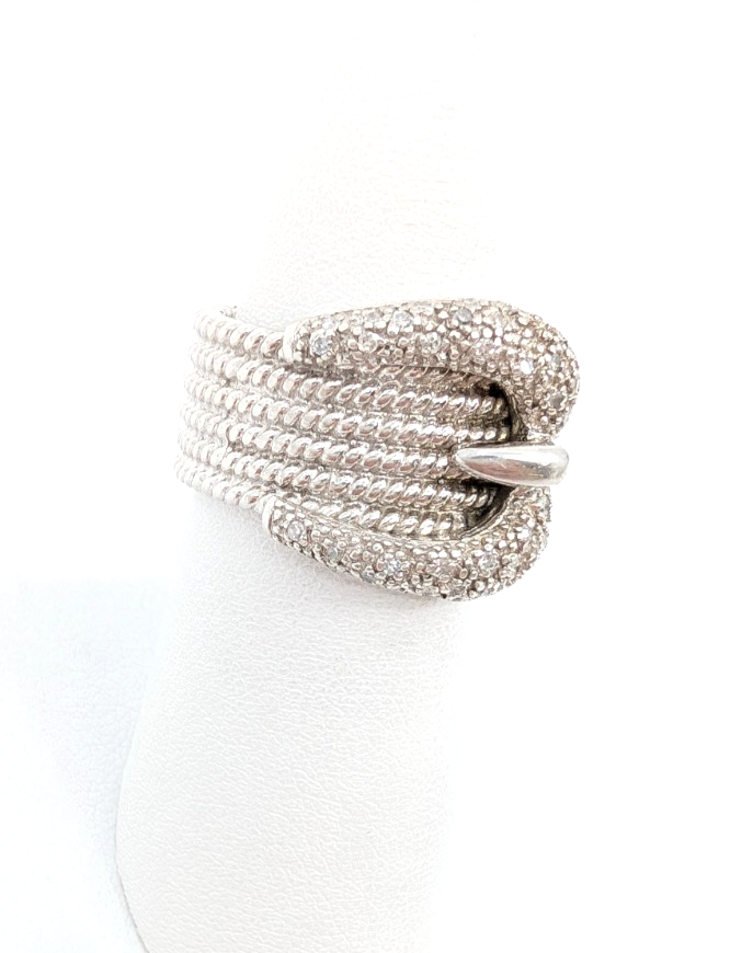 Sterling Silver 925 7 Ring Ribbed Buckle Wide Band 14021 - Image 11