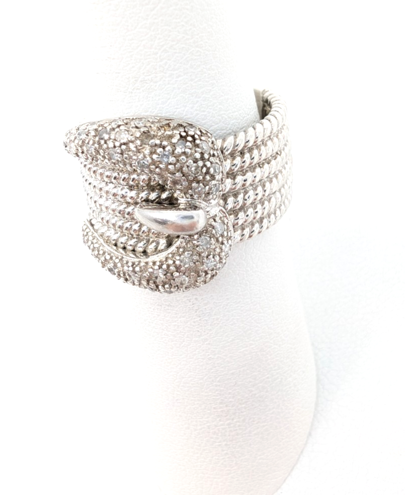 Sterling Silver 925 7 Ring Ribbed Buckle Wide Band 14021 - Image 12