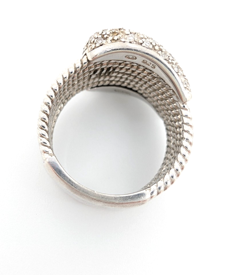 Sterling Silver 925 7 Ring Ribbed Buckle Wide Band 14021 - Image 16