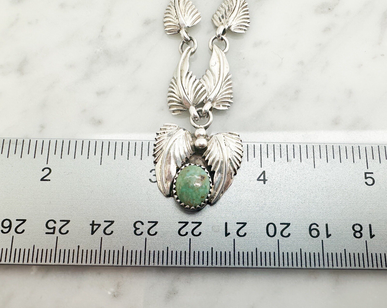 Native American Sterling Silver 925 Turquoise Leaf Necklace Signed IC O602 - Image 11