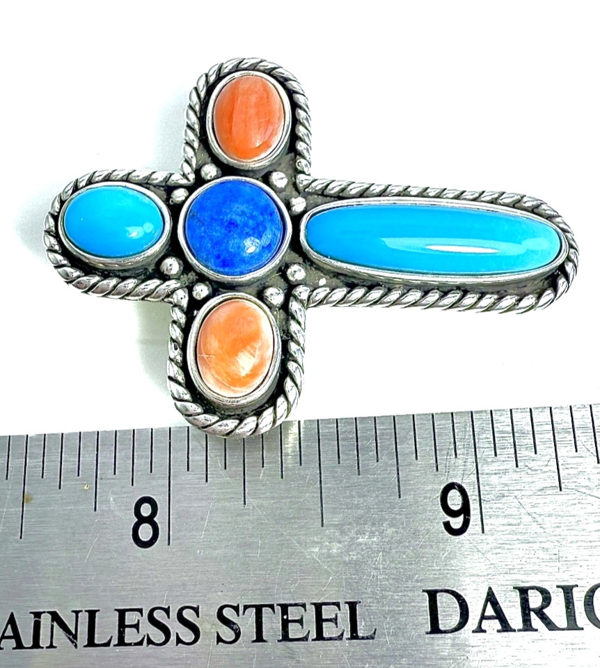 Sterling Silver 925 1 7/8" Pendant Relios Multi Gem Pin/ Pen 12564 - Image 10