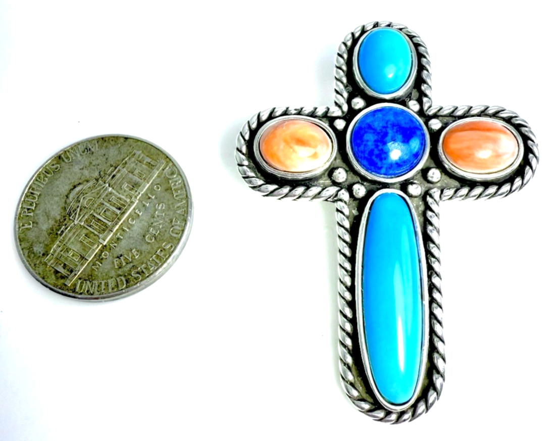 Sterling Silver 925 1 7/8" Pendant Relios Multi Gem Pin/ Pen 12564 - Image 11