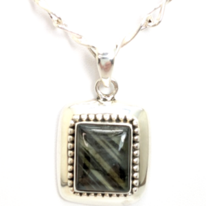 Sterling Silver 925 Labradorite Rectangular Cbochon Pendant R53- FOX602