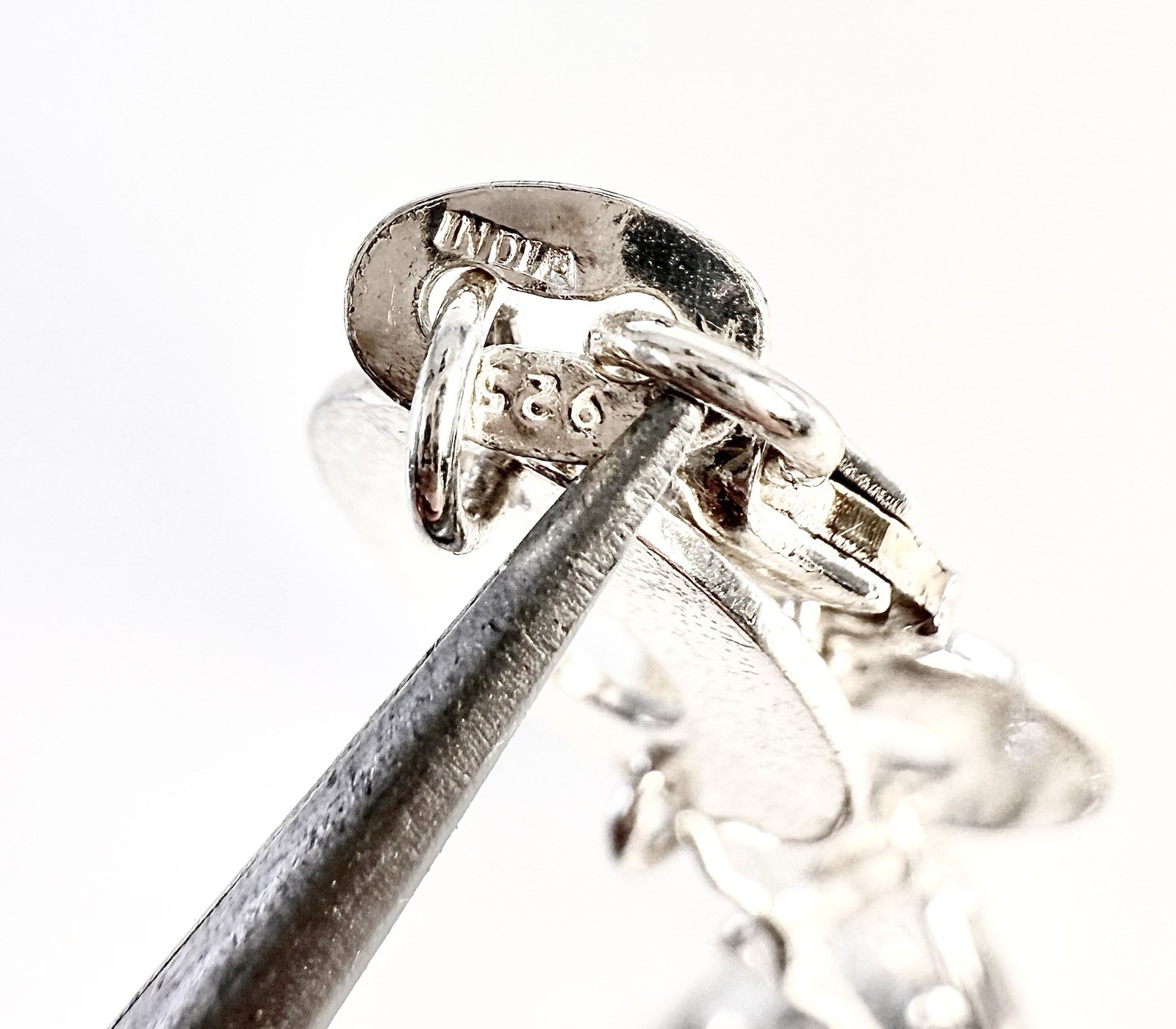 Sterling Silver 925 7.5 Bracelet Hammered, Open Oval link R430- FOX1268 - Image 7