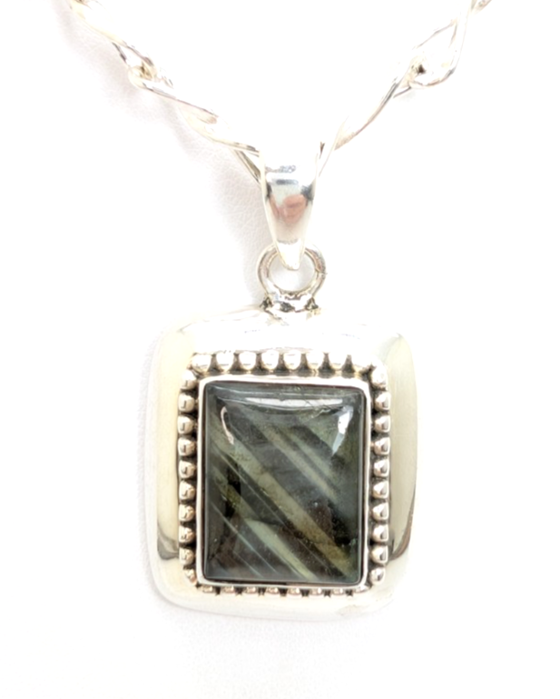 Sterling Silver 925 Labradorite Rectangular Cbochon Pendant R53- FOX602 - Image 2