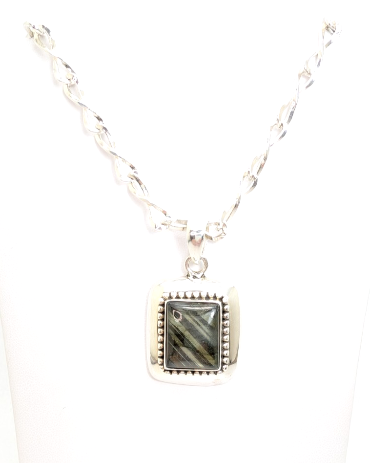 Sterling Silver 925 Labradorite Rectangular Cbochon Pendant R53- FOX602 - Image 4