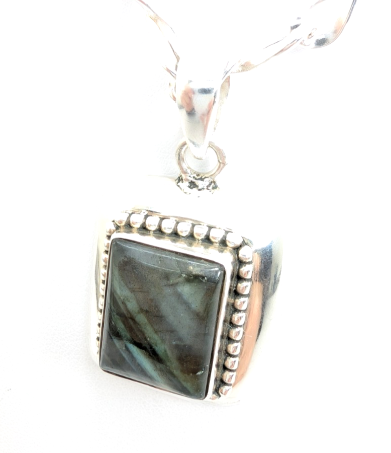 Sterling Silver 925 Labradorite Rectangular Cbochon Pendant R53- FOX602 - Image 5