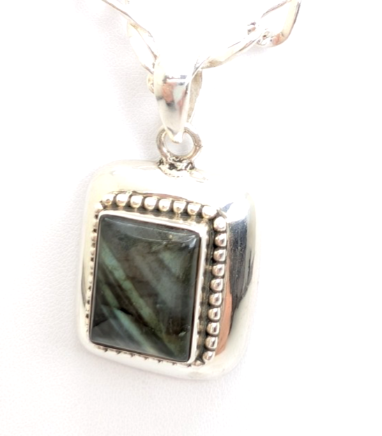 Sterling Silver 925 Labradorite Rectangular Cbochon Pendant R53- FOX602 - Image 6