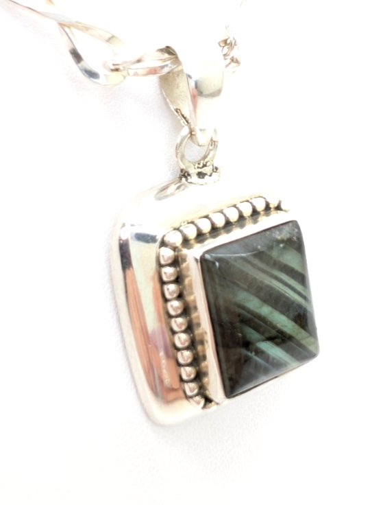 Sterling Silver 925 Labradorite Rectangular Cbochon Pendant R53- FOX602 - Image 7