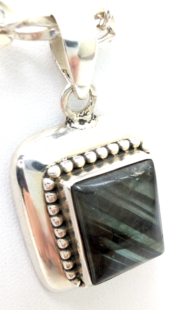 Sterling Silver 925 Labradorite Rectangular Cbochon Pendant R53- FOX602 - Image 8