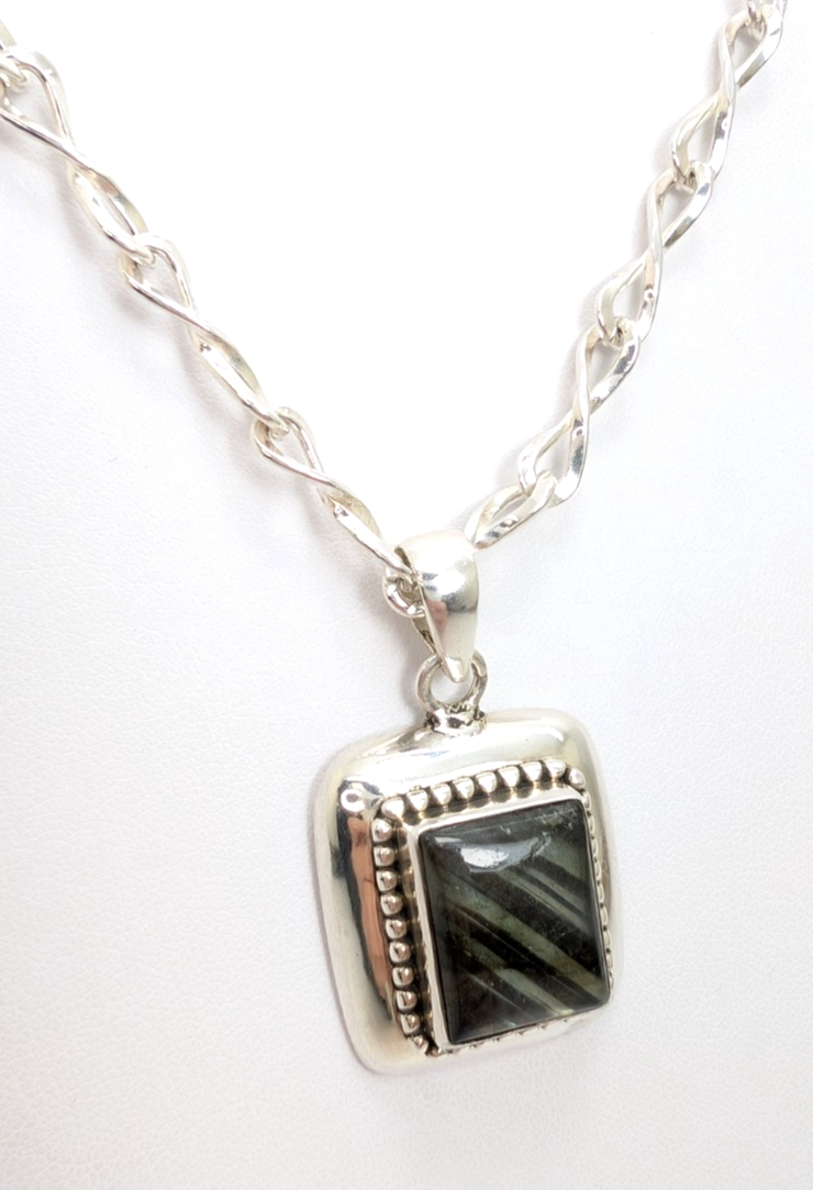 Sterling Silver 925 Labradorite Rectangular Cbochon Pendant R53- FOX602 - Image 9