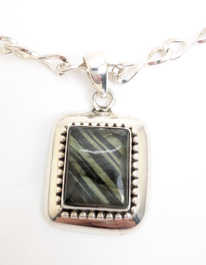 Sterling Silver 925 Labradorite Rectangular Cbochon Pendant R53- FOX602 - Image 12