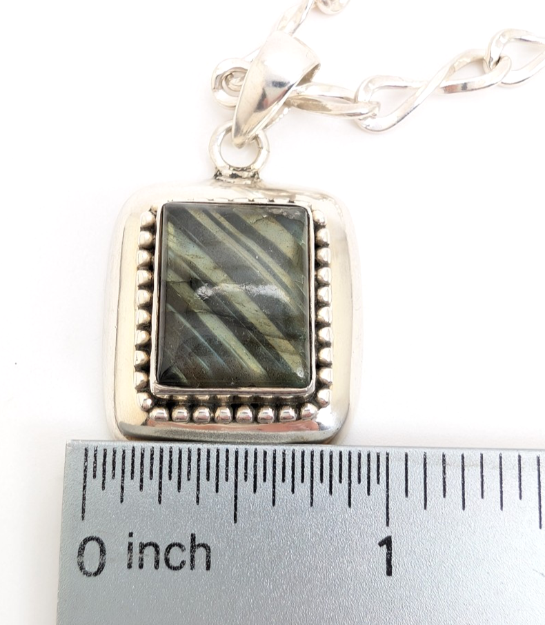 Sterling Silver 925 Labradorite Rectangular Cbochon Pendant R53- FOX602 - Image 13
