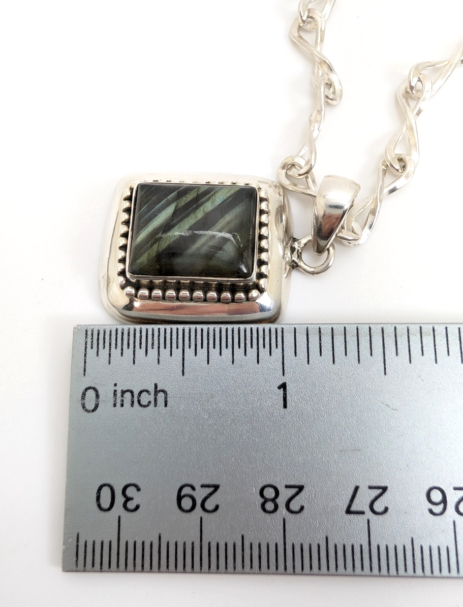 Sterling Silver 925 Labradorite Rectangular Cbochon Pendant R53- FOX602 - Image 14