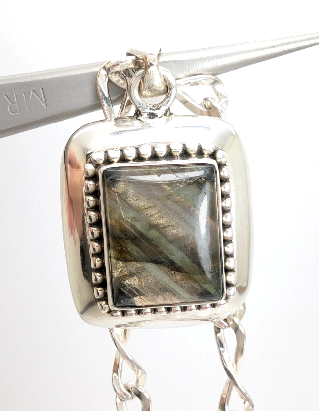 Sterling Silver 925 Labradorite Rectangular Cbochon Pendant R53- FOX602 - Image 16