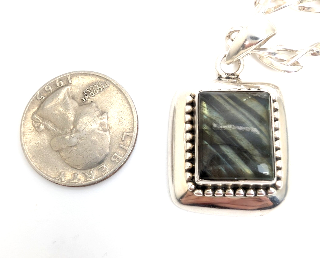 Sterling Silver 925 Labradorite Rectangular Cbochon Pendant R53- FOX602 - Image 20