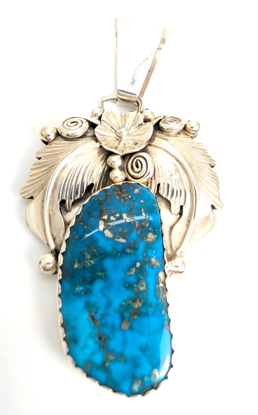 Sterling Silver 925 Pendant/ Charm Turquoise with a flower CRN54