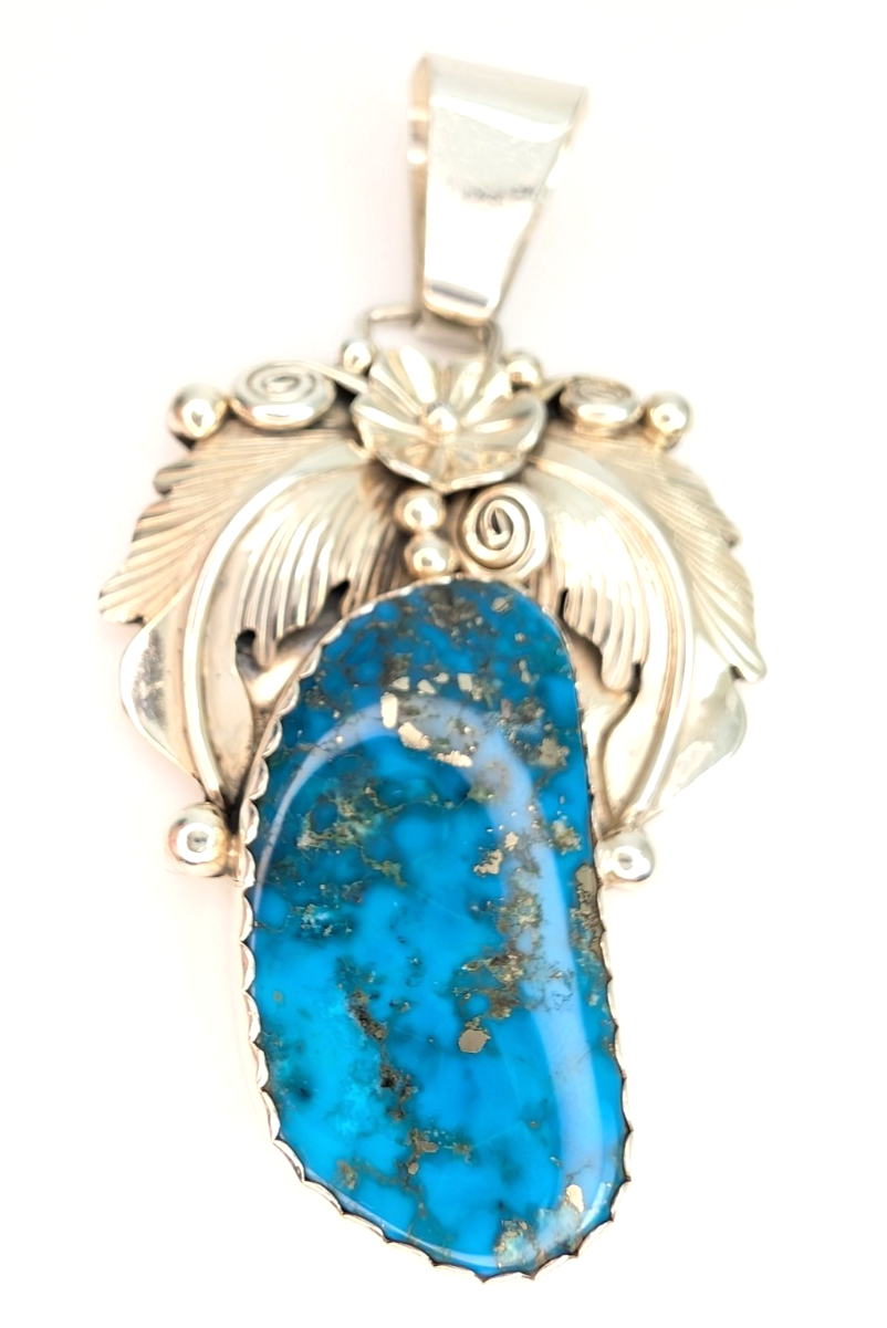 Sterling Silver 925 Pendant/ Charm Turquoise with a flower CRN54 - Image 2