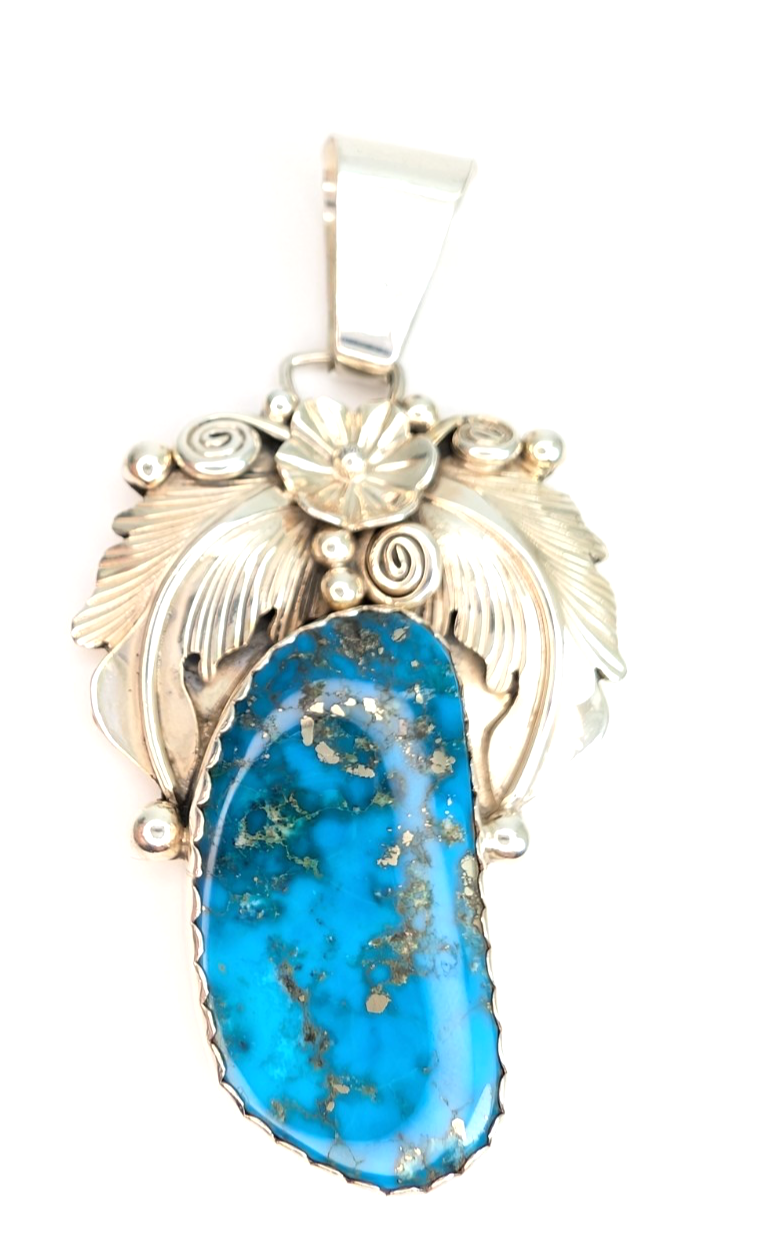 Sterling Silver 925 Pendant/ Charm Turquoise with a flower CRN54 - Image 3