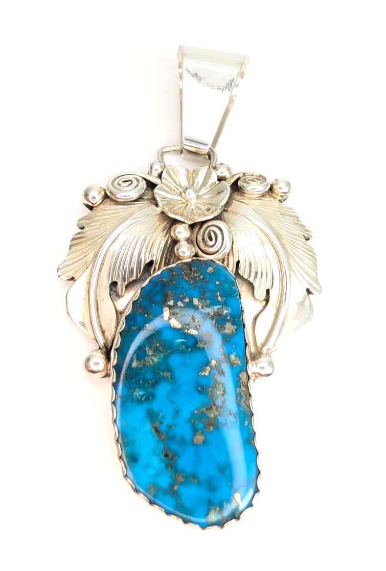 Sterling Silver 925 Pendant/ Charm Turquoise with a flower CRN54 - Image 4