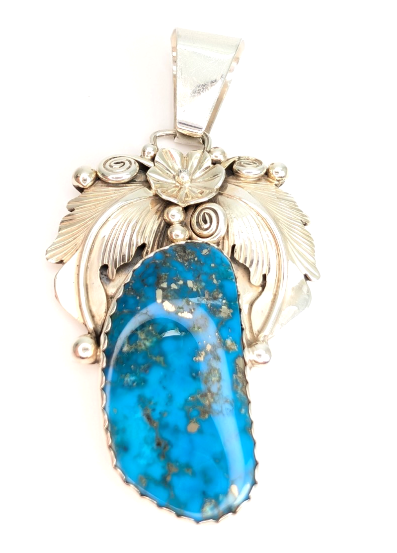 Sterling Silver 925 Pendant/ Charm Turquoise with a flower CRN54 - Image 5